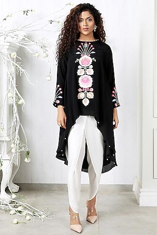 black & ivory embroidered tunic set