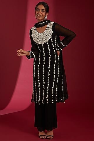 black & ivory georgette embroidered kurta set