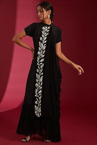 black & ivory georgette embroidered kurta set