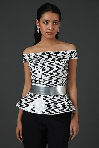 black & ivory polymer peplum top