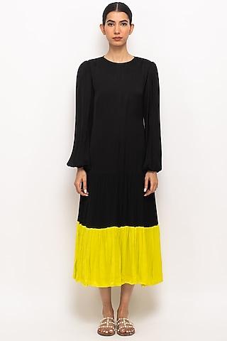 black & neon bemberg modal silk gathered dress