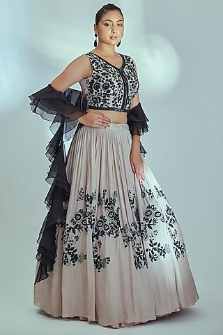 black & nude embroidered lehenga set