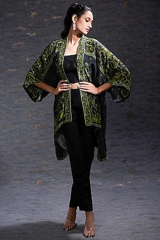 black & olive printed cape