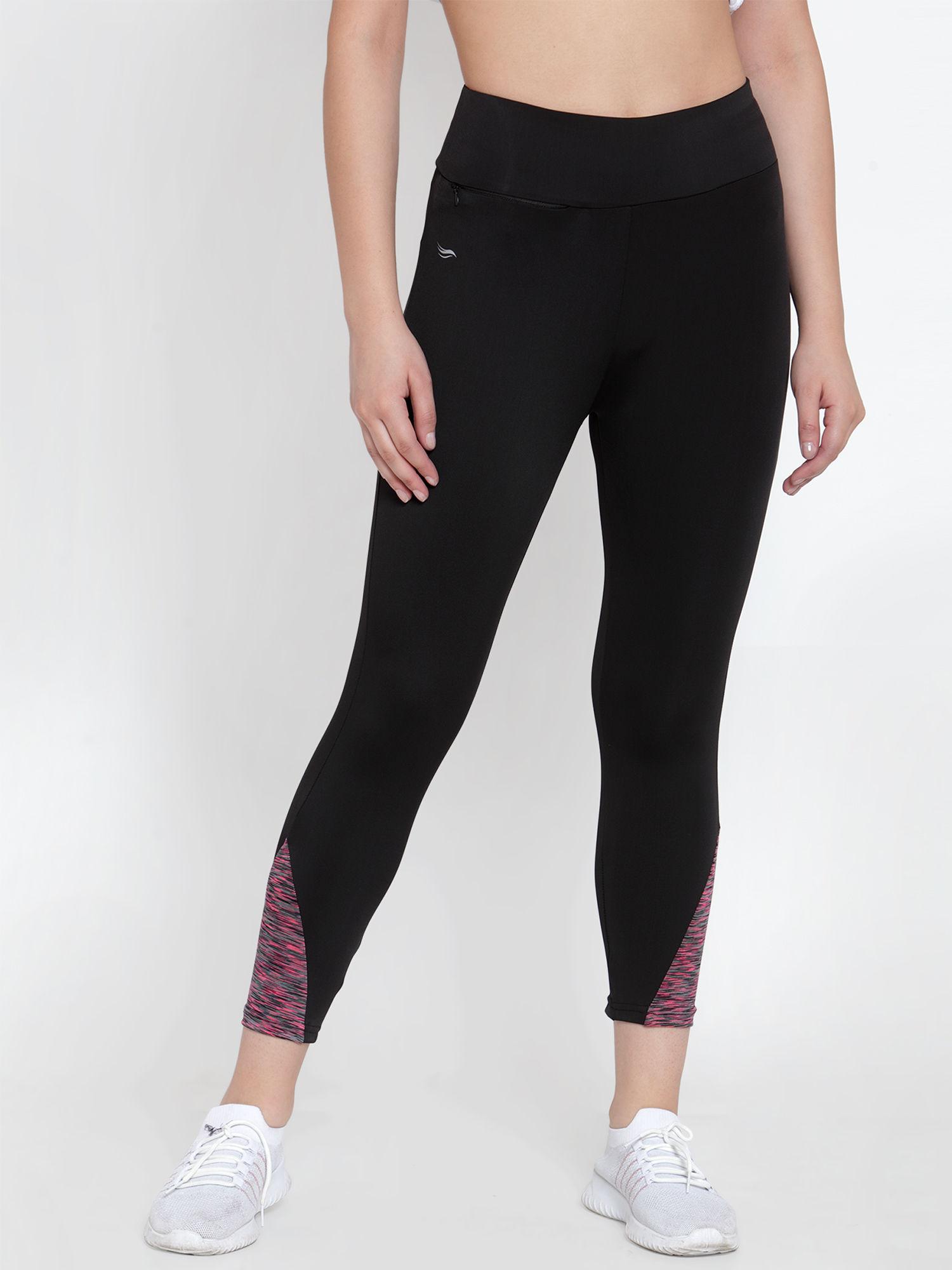 black & pink activewear/yoga/gym/sports track pants with zipped pocket