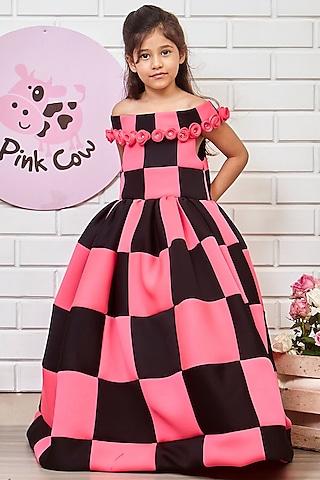 black & pink neoprene off-shoulder gown for girls