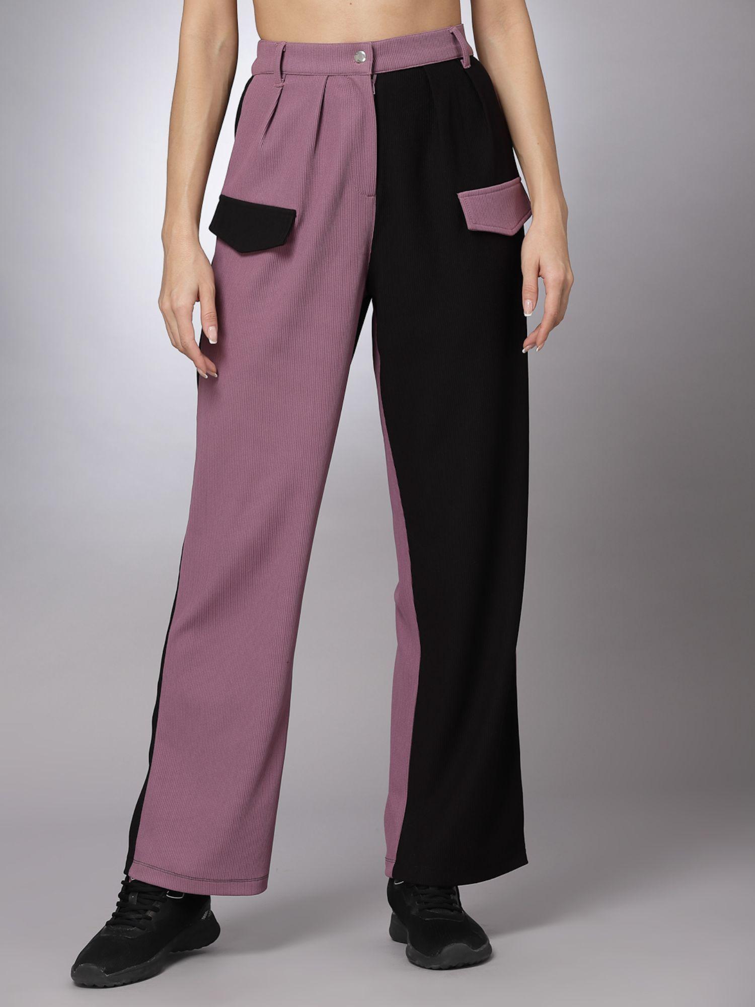 black & purple color block trouser