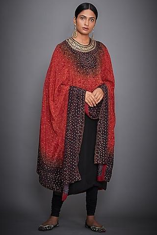 black & red embroidered printed cape set