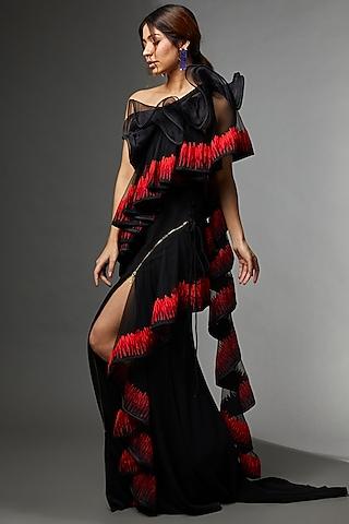 black & red italian fabric embroidered gown