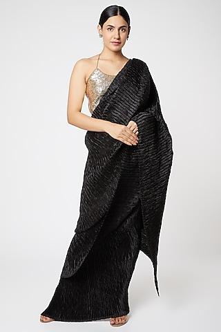 black & silver pleated saree set