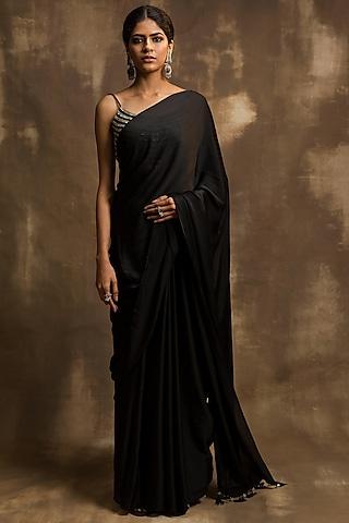 black & silver saree set