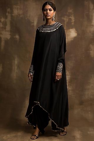 black & silver silk cape set