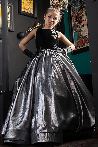 black & silver velvet gown for girls