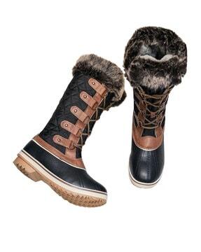 black & tan criss-cross women winter snow boots