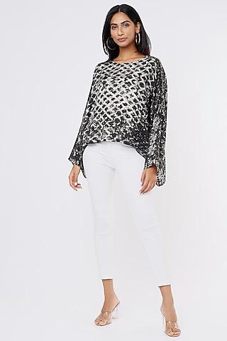 black & white chanderi silk top