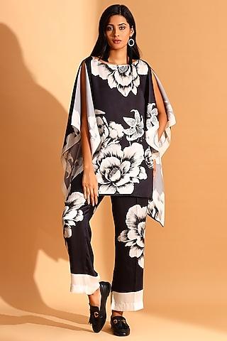 black & white copper silk tunic set