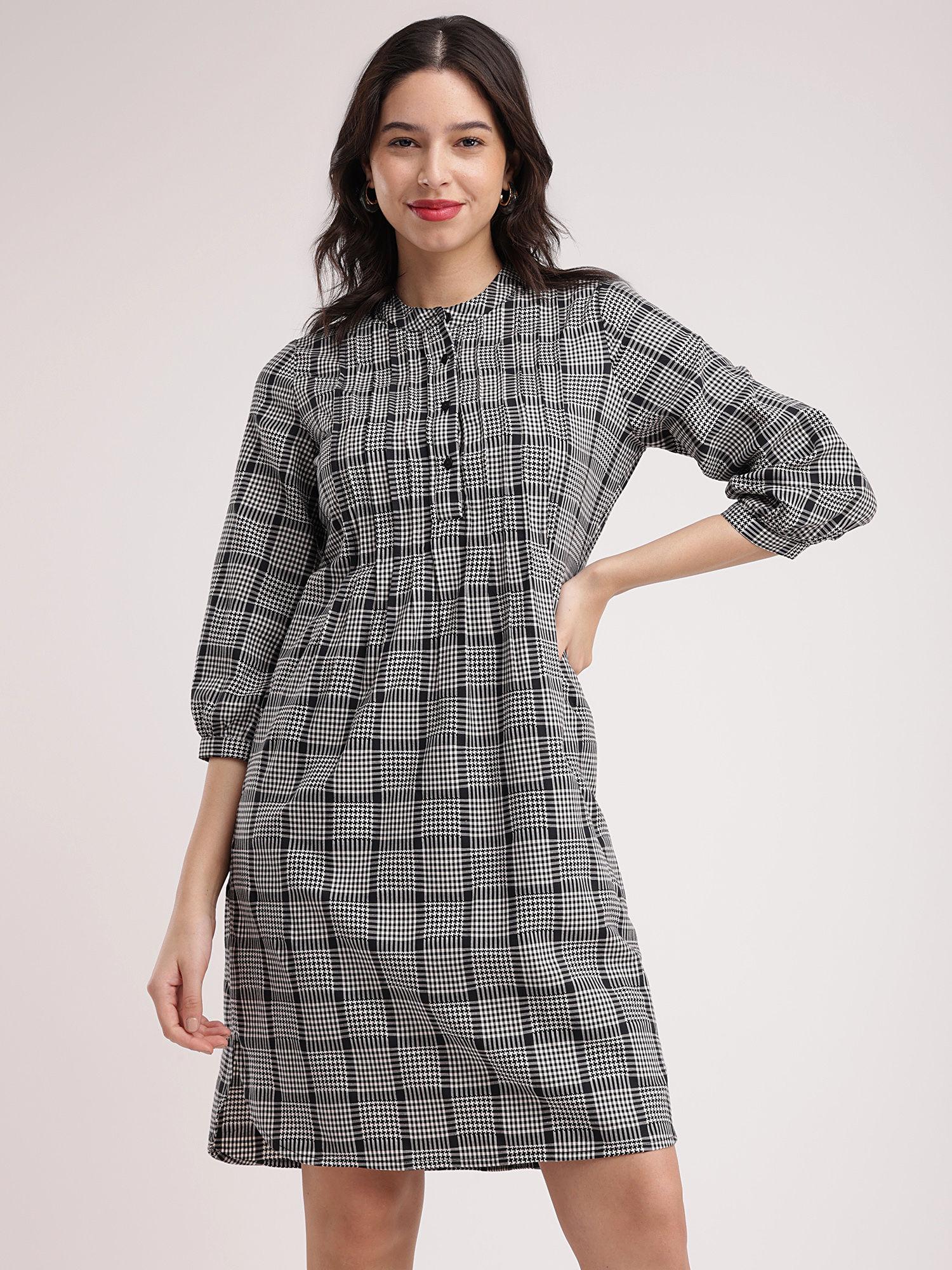 black & white cotton checkered dress