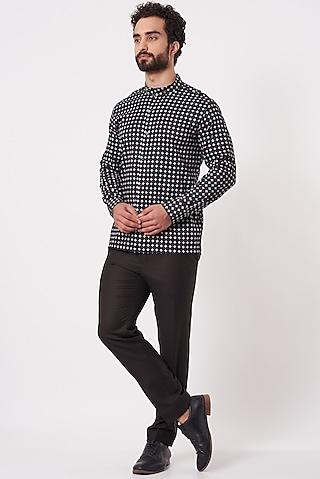 black & white cotton overlapped shirt