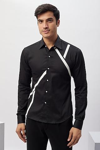 black & white cotton patchwork safari shirt