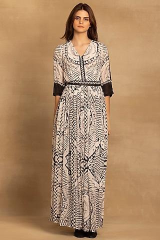 black & white cotton twill placement printed maxi dress