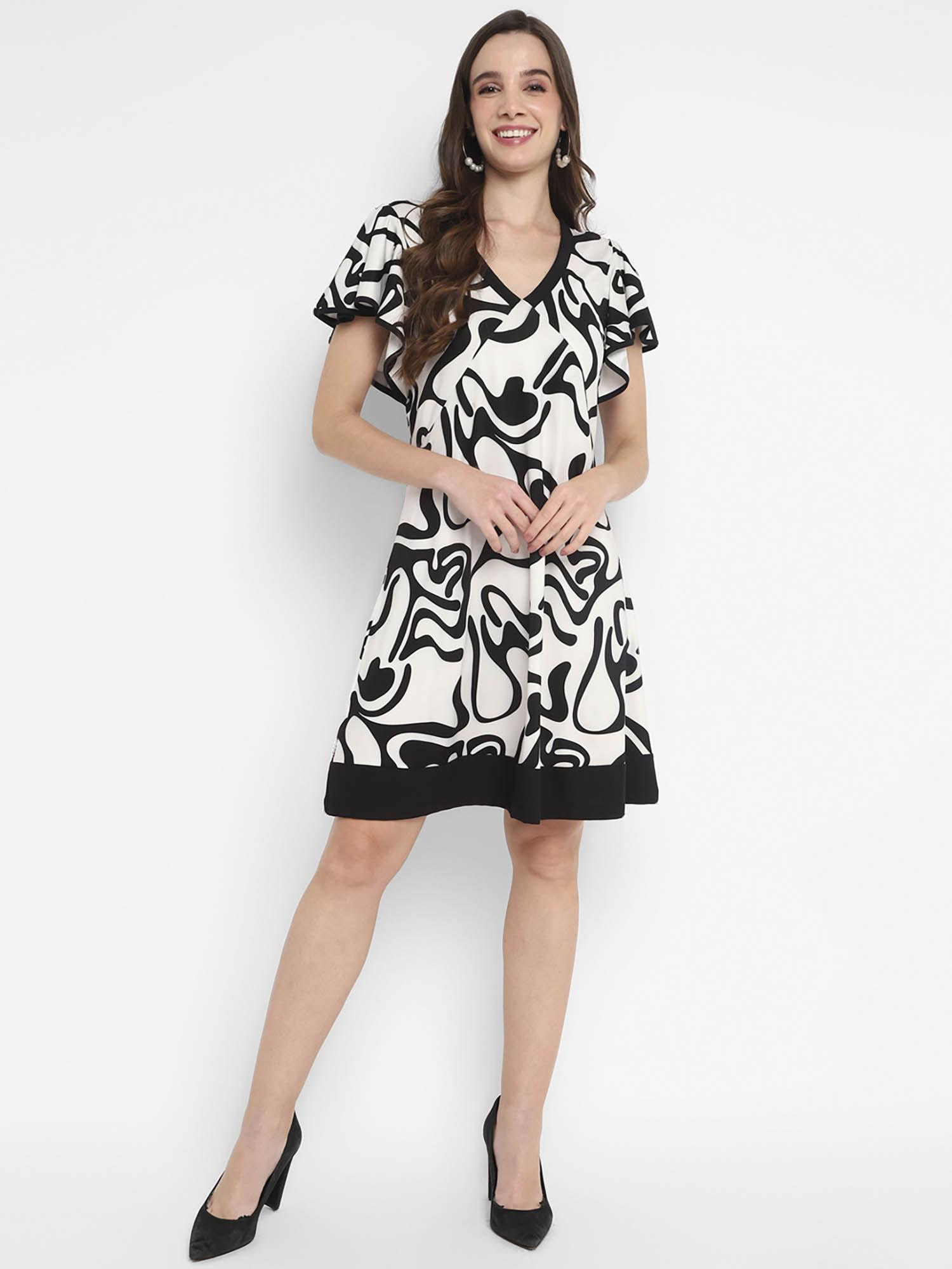 black & white digital printed lycra knit dress