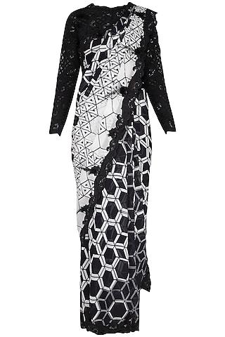 black & white embroidered corset saree set