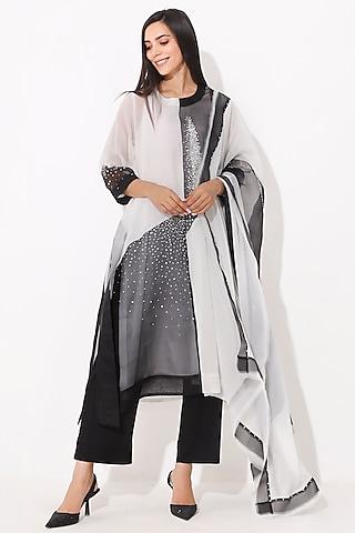 black & white embroidered kurta set