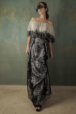 black & white embroidered maxi dress