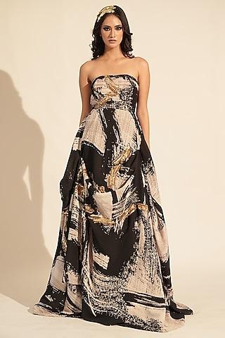 black & white georgette printed gown