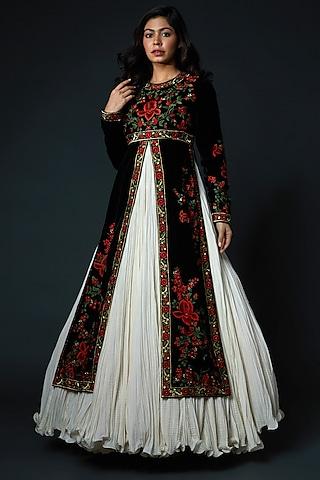 black & white hand embroidered anarkali set