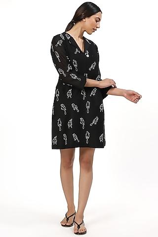 black & white hand embroidered tunic dress