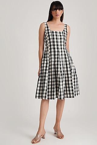 black & white handwoven cotton checkered dress