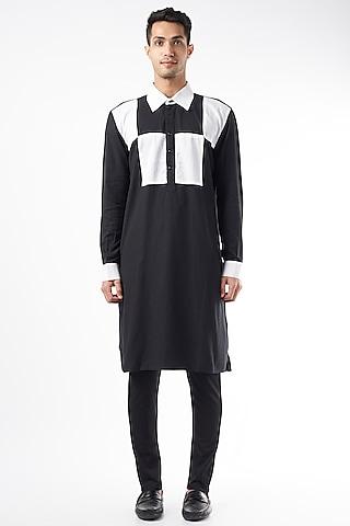 black & white linen kurta