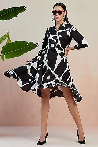 black & white modal satin digital printed dress
