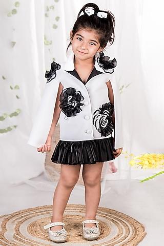 black & white neoprene 3d floral hand embellished dress for girls