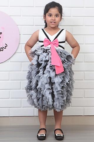 black & white net ruffled dress for girls