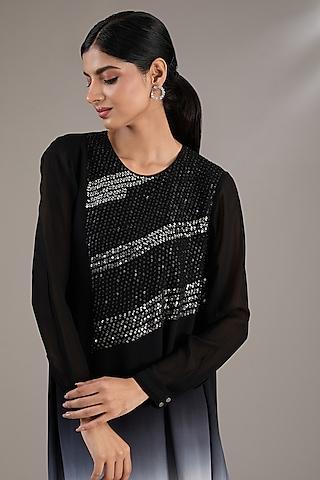 black & white ombre crepe polyester long top