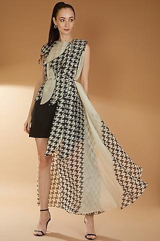 black & white organza & scuba embroidered jacket dress