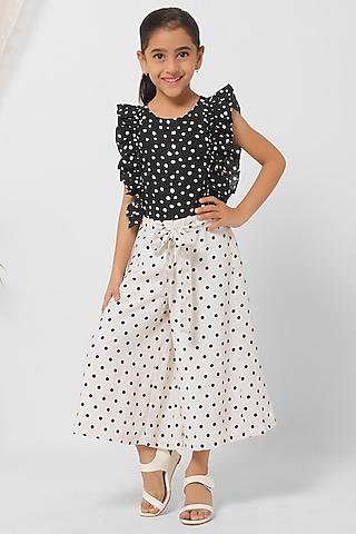 black & white polka dot printed jumpsuit for girls