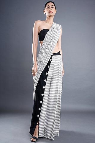 black & white pre-stitched saree