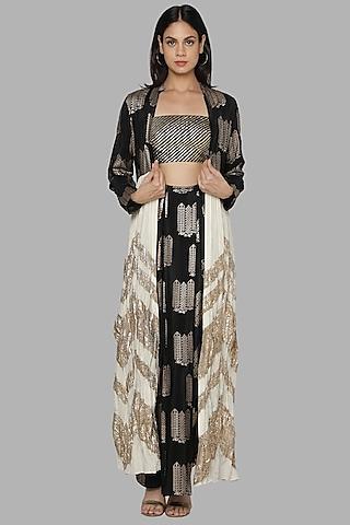 black & white printed cape set