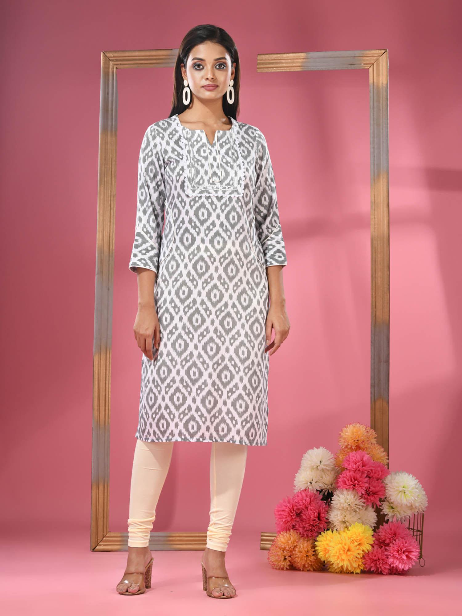 black & white printed cotton kurta