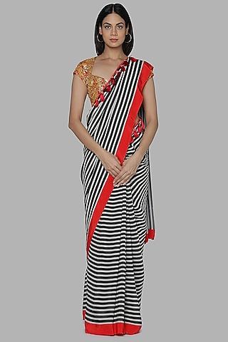 black & white printed saree set