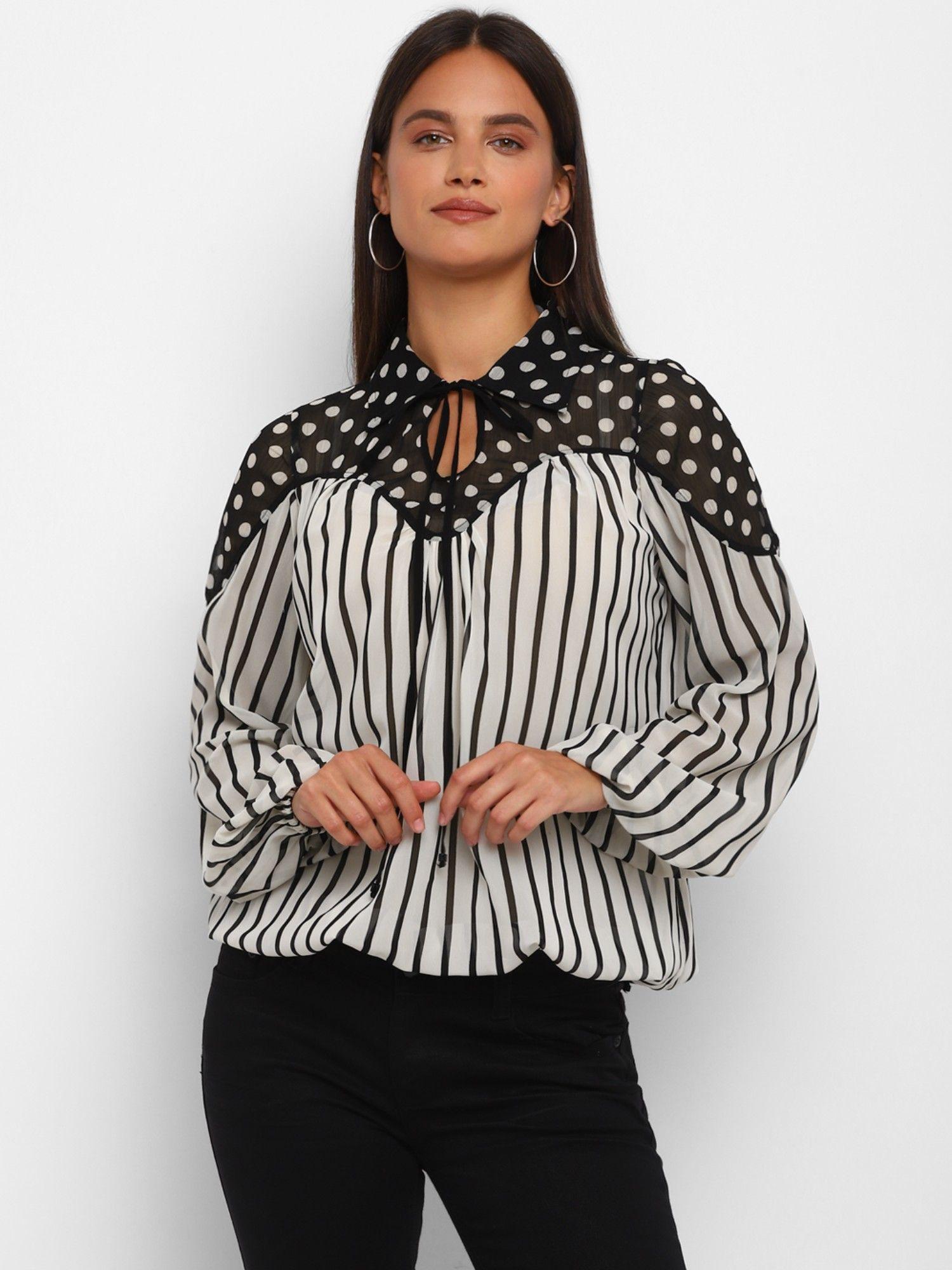 black & white striped georgette top