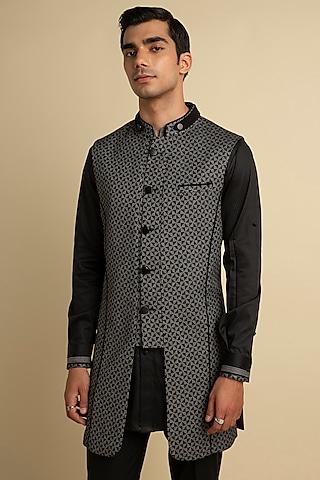 black & white textured cotton bundi jacket