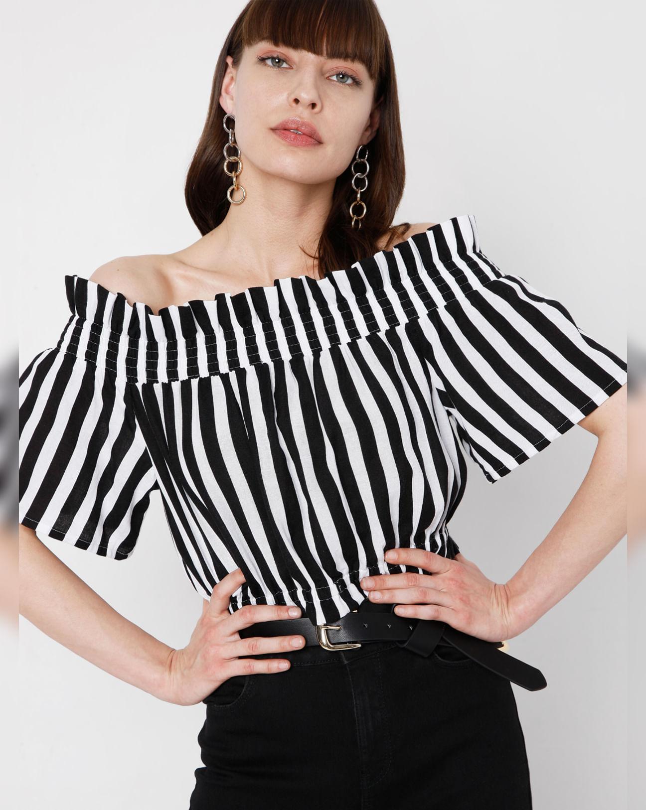 black & white vertical stripe top