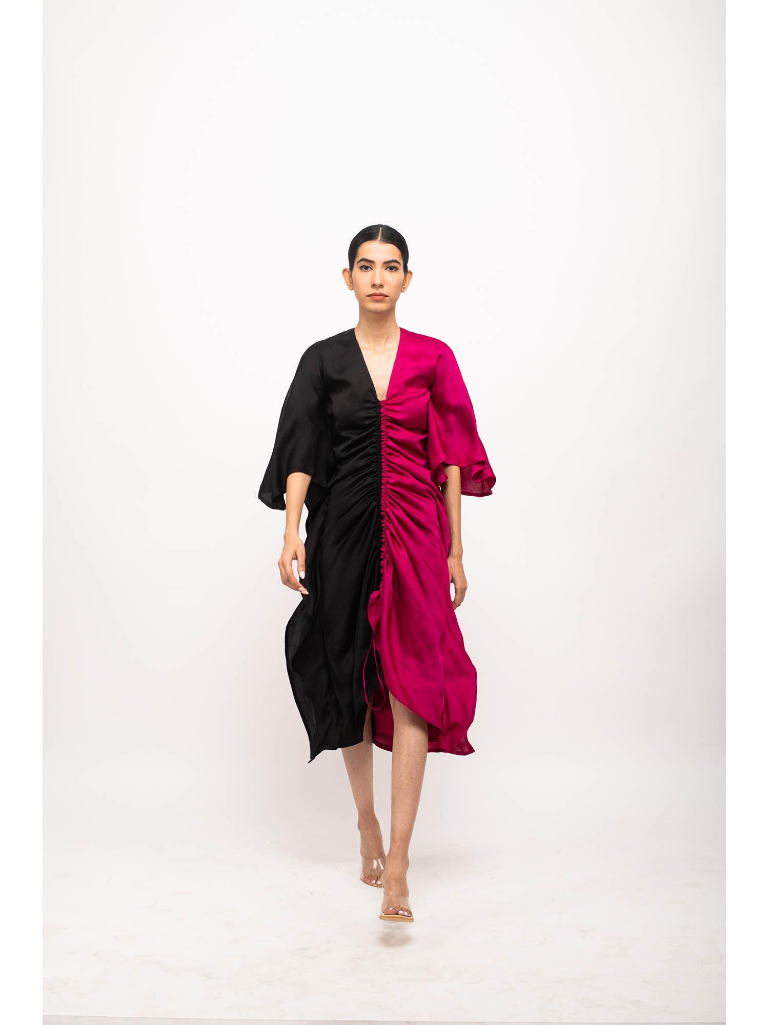 black & wine kaftan bodycon midi dress