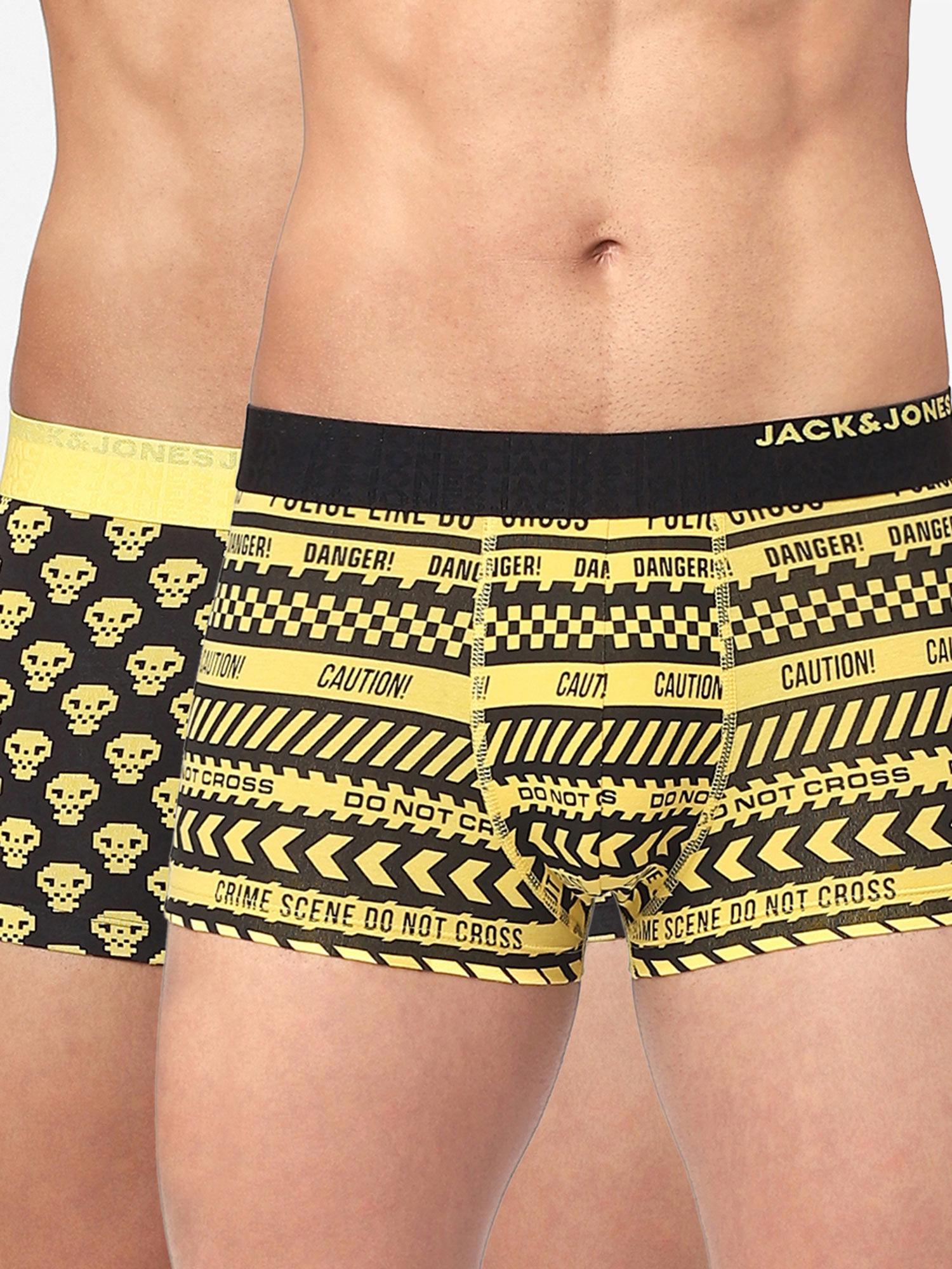 black & yellow printed trunks