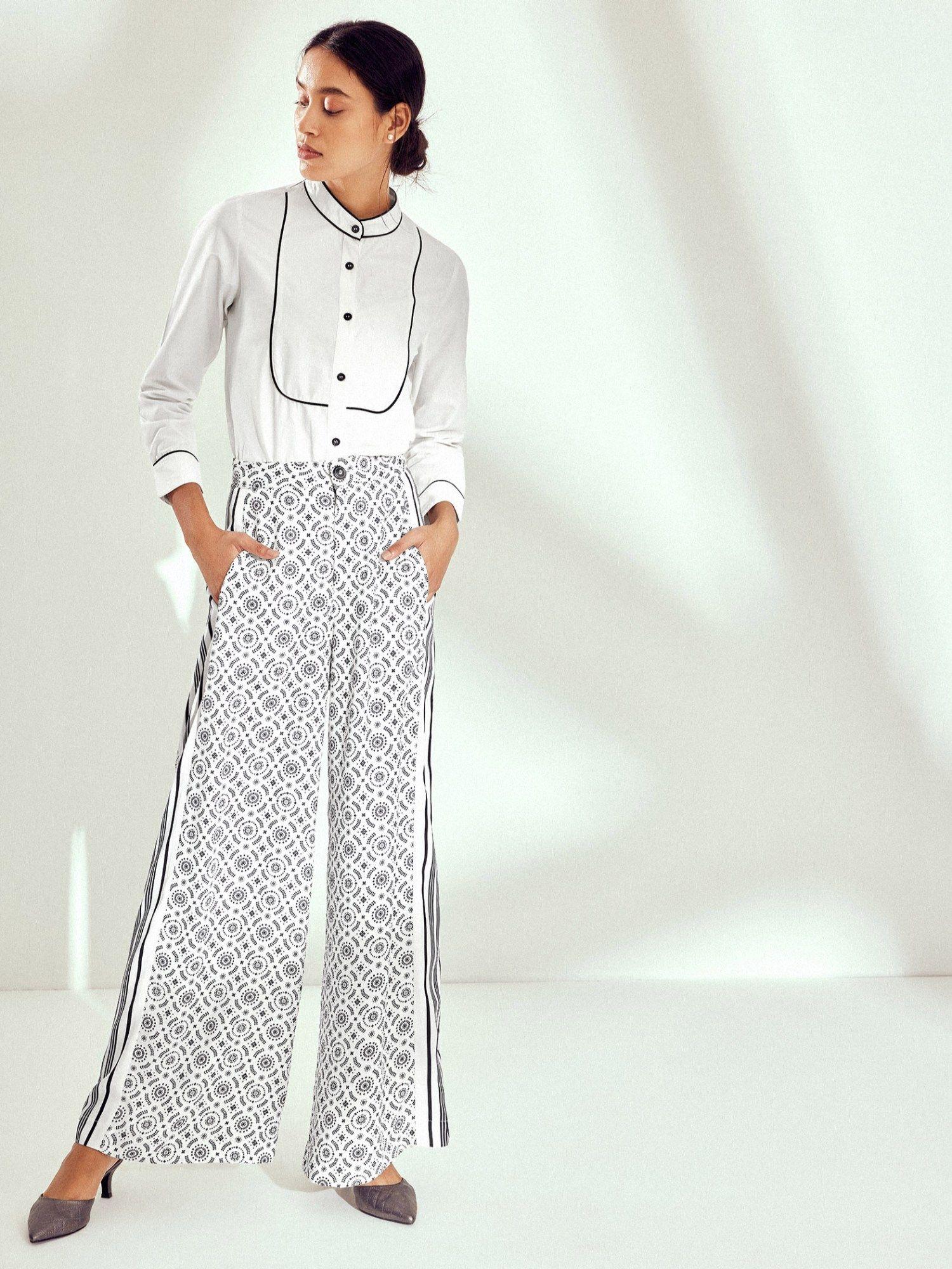 black - white geo print pant