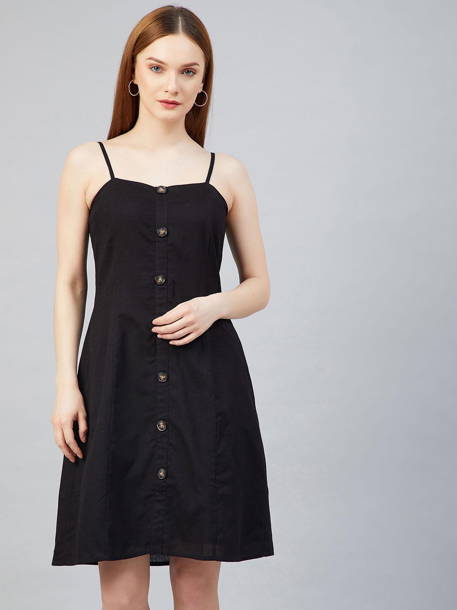black a-line solid mini dress