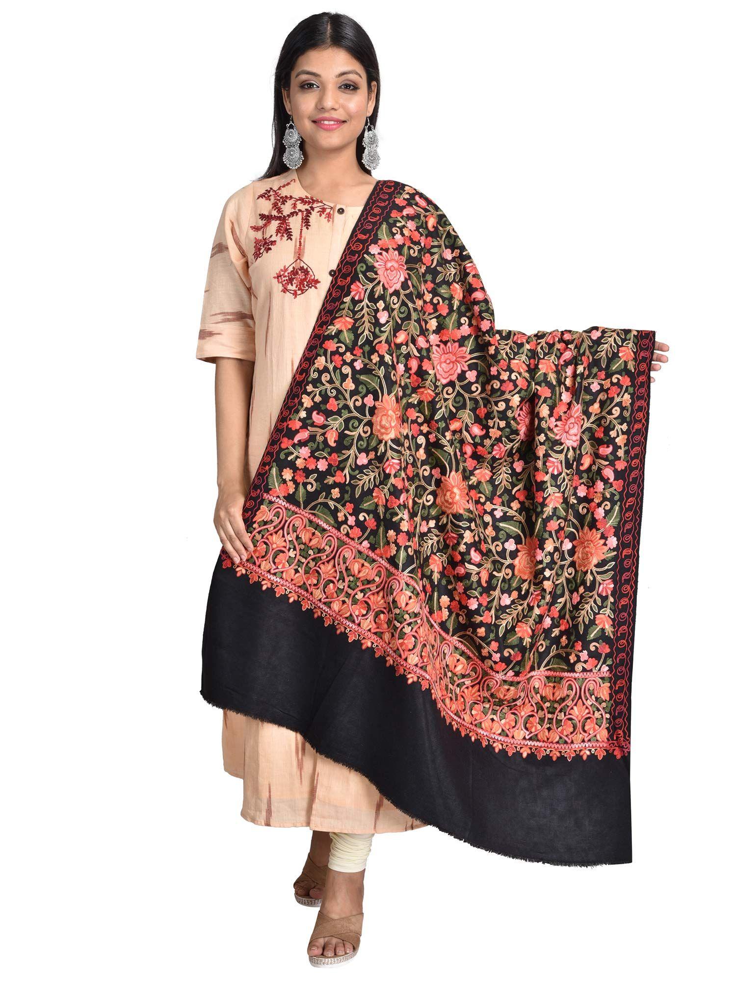 black aari embroidered kashmiri shawl